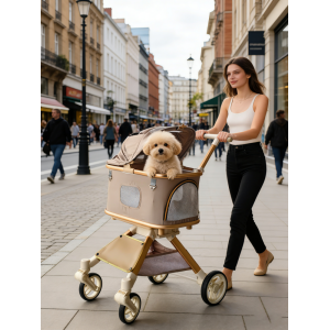 SteAnny Stroller for Dog&Cat,Pet Stroller with 4-Wheels Up to 55lbs, 2-in-1Removable Carrier(Khaki) Coupon Code: USD90