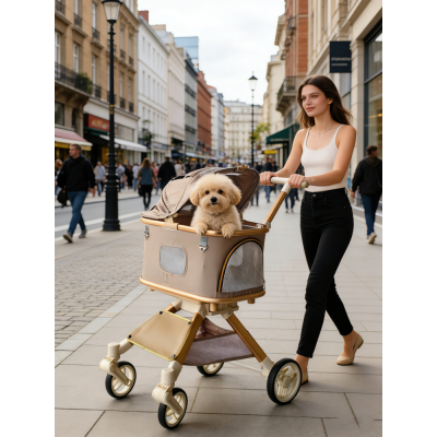 SteAnny Stroller for Dog&Cat,Pet Stroller with 4-Wheels Up to 55lbs, 2-in-1Removable Carrier(Khaki) Coupon Code: USD90