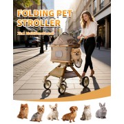 SteAnny Stroller for Dog&Cat,Pet Stroller with 4-Wheels Up to 55lbs, 2-in-1Removable Carrier(Khaki)