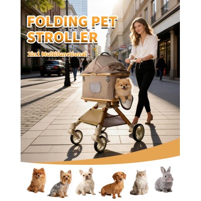 SteAnny Stroller for Dog&Cat,Pet Stroller with 4-Wheels Up to 55lbs, 2-in-1Removable Carrier(Khaki) Coupon Code: USD90