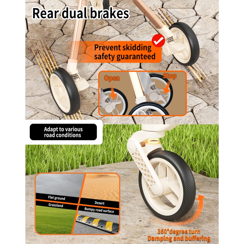 SteAnny Stroller for Dog&Cat,Pet Stroller with 4-Wheels Up to 55lbs, 2-in-1Removable Carrier(Khaki) Coupon Code: USD90