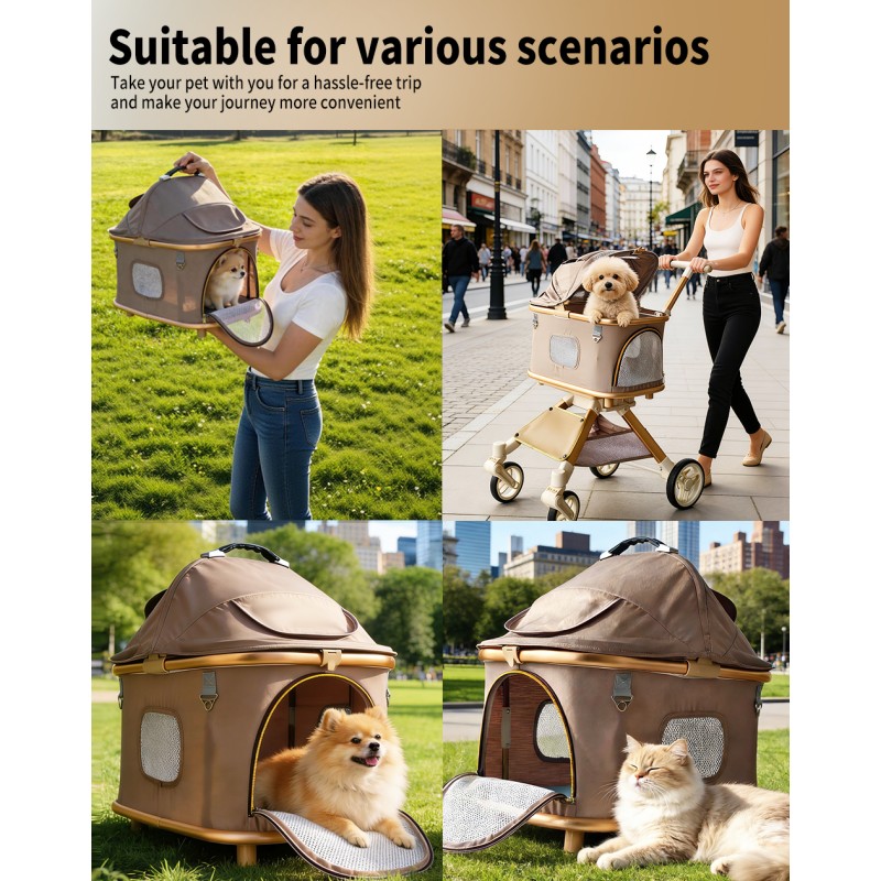 SteAnny Stroller for Dog&Cat,Pet Stroller with 4-Wheels Up to 55lbs, 2-in-1Removable Carrier(Khaki) Coupon Code: USD90