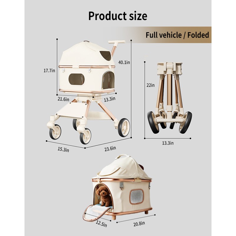 SteAnny Stroller for Dog&Cat,Pet Stroller with 4-Wheels Up to 55lbs, 2-in-1Removable Carrier(Khaki) Coupon Code: USD90