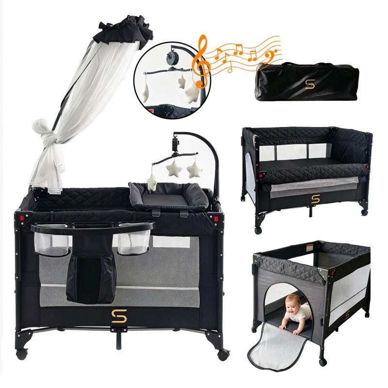 Steanny Bassinet,Pack n Play,Playard with Bassinet, Bedside Sleeper with 4wheels,Changing Table,Mosquto Net