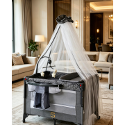 Pack n Play,Playard With Bassinet,Foldble Bedside Sleep 4Wheels,Mosquito Net,Changing Table,Toys Bar with Music