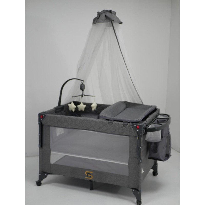 Pack n Play,Playard With Bassinet,Foldble Bedside Sleep 4Wheels,Mosquito Net,Changing Table,Toys Bar with Music