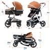 SteAnny 5-in-1 Baby Stroller Travel System Portable Pram Unisex Infant Carriage PU Leather