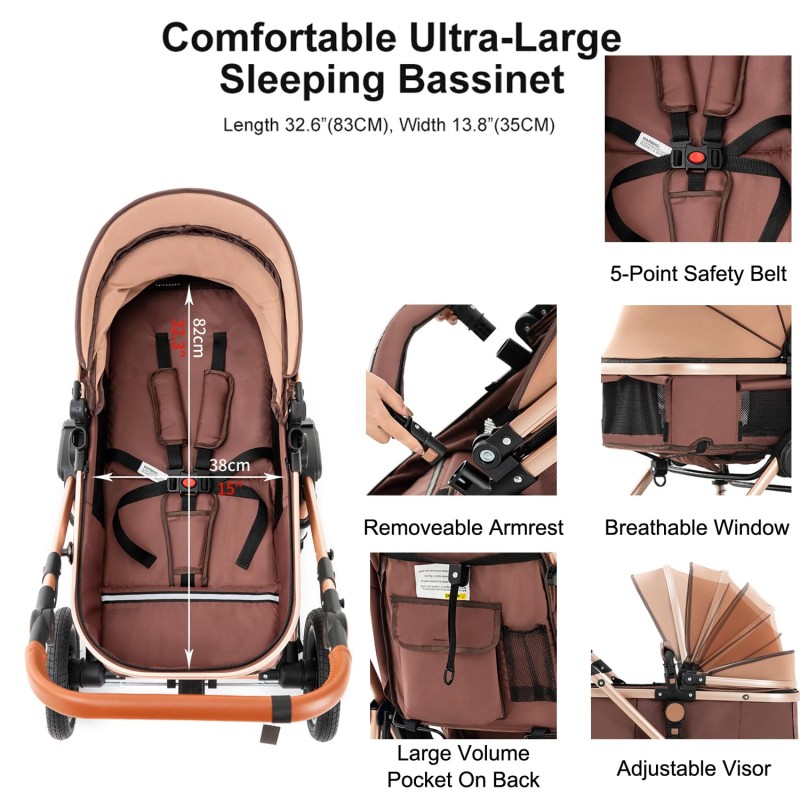 Steanny Baby Stroller 2-in-1 Baby Carriage Reversible Stroller Foldable Pram Upto 55lbs, Suit Newborn to Toddler with Mami Bag (Coupon Code: USD120)