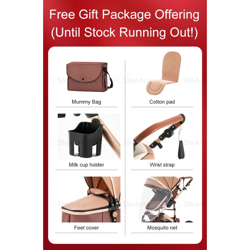 Steanny Baby Stroller 2-in-1 Baby Carriage Reversible Stroller Foldable Pram Upto 55lbs, Suit Newborn to Toddler with Mami Bag (Coupon Code: USD120)