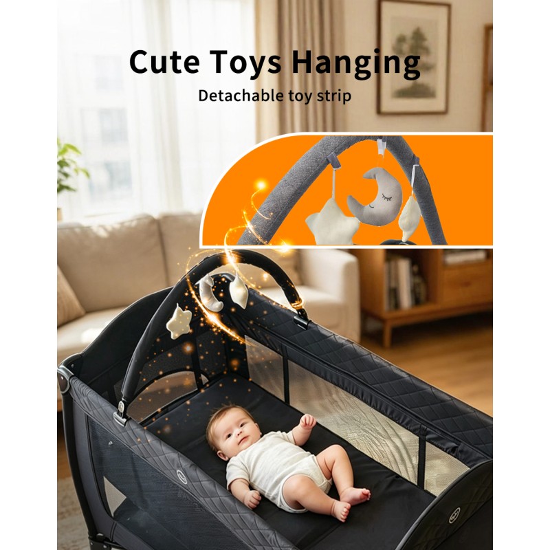 Pack 'n Play, Foldable Playard with Wheels & Changing Table, Suitable for Newborns to Toddlers( black)