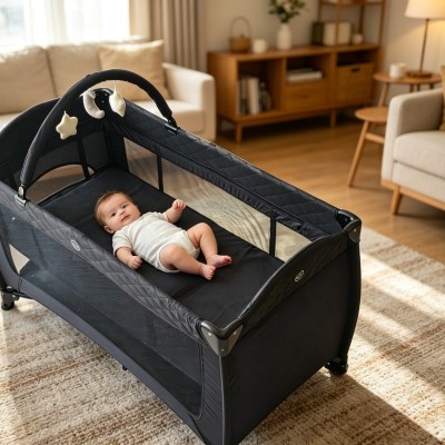 Pack 'n Play, Foldable Playard with Wheels & Changing Table, Suitable for Newborns to Toddlers( black)