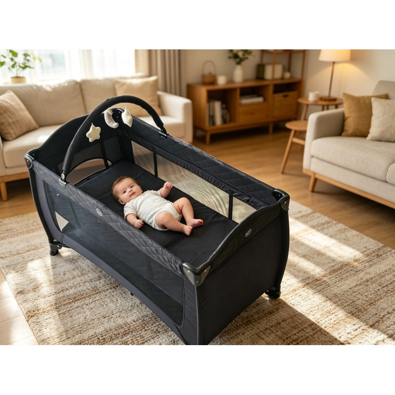 Pack 'n Play, Foldable Playard with Wheels & Changing Table, Suitable for Newborns to Toddlers( black)