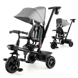 4-in-1 Reversible Toddler Tricycle with Height Adjustable Push Handle 4-in-1 Reversible Toddler Tricycle with Height Adjustable Push Handle