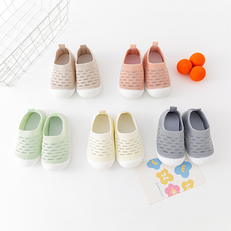 Infant Breathable Mesh Elastic Shoes with Rubber Sole for Foot Protection