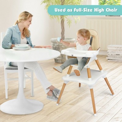 5-in-1 Baby Eat and Grow Convertible Wooden High Chair with Detachable Tray 5-in-1 Baby Eat and Grow Convertible Wooden High Chair with Detachable Tray