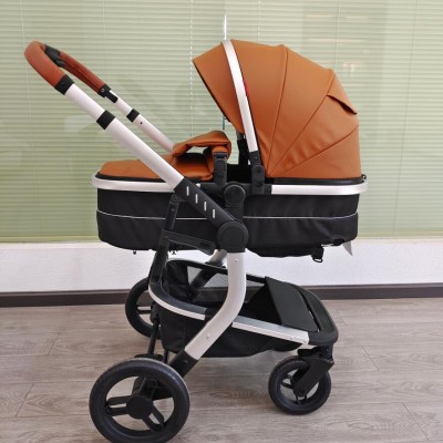 SteAnny Standard Baby Stroller Foldable Portable Pram Unisex Infant Carriage PU Leather