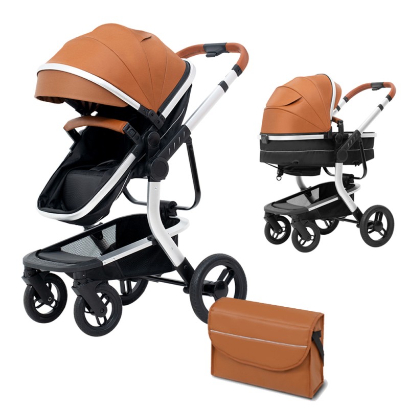 SteAnny Standard Baby Stroller Foldable Portable Pram Unisex Infant Carriage PU Leather