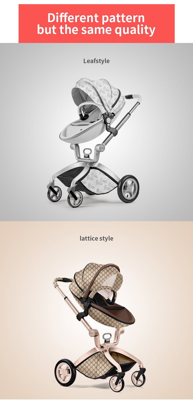 Hot Mom Baby Stroller High Landscape Reversible Luxury Baby Carriage,Grid